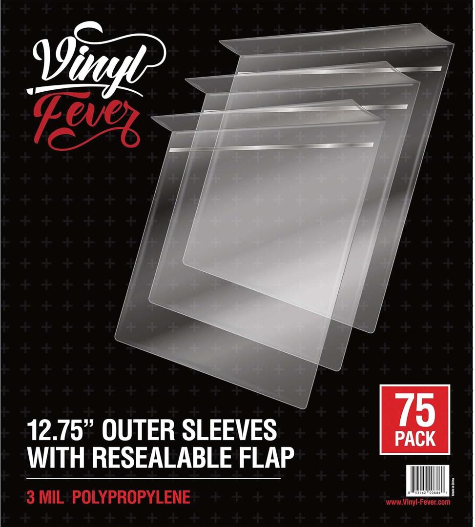Resealable Record Outer Sleeves, Crystal Clear Premium Vinyl Record Sleeves | 12.75" X 12.75" Album Outer Sleeve, 3 Mil Premium Vinyl Sleeves, Album Protection with Flap (75 Pack)