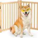Freestanding Dog Gate Indoor, 23" H Wooden Foldable Dog Gates, No-Painted Portable Puppy Gate for Doorways Stairs- 4 Panels