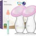 Nuliie 2PCS Silicone Manual Breast Pump with Leak-Proof Lid & Suction Cup, 4oz/120ml BPA-Free, Wearable Hand Pump Breastmilk, Breast Milk Collectors for Breastfeeding Essentials (Purple)