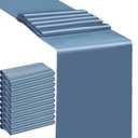 Satin Dusty Blue Table Runners 25 Pack - SINSSOWL 12 X 108 Inches Wedding Satin Table Runner for Party Banquet Bridal Shower Baby Shower Conference Dining Room Table Decoration - Dusty Blue