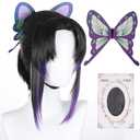 Shinobu Cosplay Wig with Butterfly Clips Cosplay Wig with Ponytail Anime Wig with Wig Cap for Theme Party, Cosplay ShowHalloween(Black & Purple)