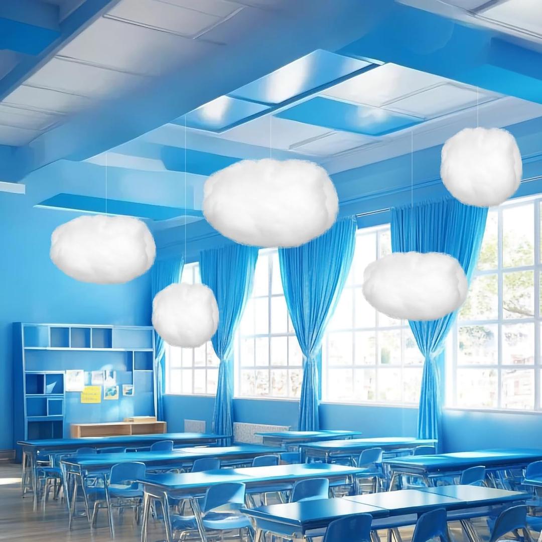 Tatuo 6 Pcs Artificial Hanging Clouds for Room Ceiling Imitation 3D Cloud Decoration Fake Imitation Cotton Props DIY Ornament for Halloween Party Bedroom Wedding Stage Show Decor (3 Size) (13.8 X 9.8 X 6 Inches)