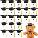 Gilprop 36 Pack 4.13 x 3.3 Inches Mini Graduation Caps Bulk with Yellow Tassel Small Animal Mini Plush Bachelor Hat Adjustable Pet Photo Props Hat with Elastic Strap for 2026 Graduation Party