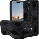 NITITOP Compatible with iPhone 16 Pro Max Case Cute Floral Sunflower for Women Girls with Wrist Adjustable Hand Strap Kickstand Grip Holder Soft TPU Slim Protection Phone Cover - Black