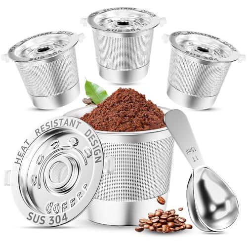 4 Pack Reusable K Cups Coffee Pods for Keurig 1.0: Stainless Steel Refillable K Cups - Reusable Coffee Filters for Coffee Machine, SUS 304‌, BPA-Free, Heat Resistant Handles, Scoop