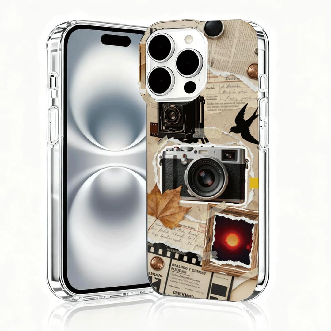 for iPhone 16 Pro Max Case, Collage Cases for iPhone 16 Pro Max, Scratch Resistant Shockproof Cover, Aesthetic Clear Phone Cover, Vintage Cases, Classic Cameras Collage DesignB116