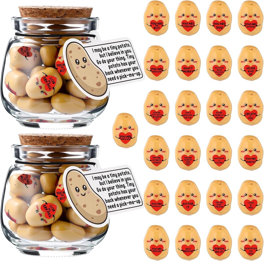 2 x Huwena 50 Pcs End of School Year Gifts Affirmations Potato Gift Bulk for Teacher Nurse Graduation Desk Decoration Resin Potato Office Affirmations Jar with Emotional Tag Gift for Mom Employee