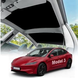 Sunshade Roof for Tesla Model 3 Highland 2024-2026 Accessories, Upgraded Carbon Steel Frame [No Sagging] Heat Insulation Glass Sunroof Cover, Dual Layer Cooling Fabric, 2PCS, Interior Black