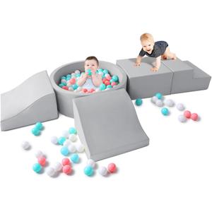 Foam Climbing Blocks for Toddler: with 4-Piece PU Leather Climbing Toys and a Ball Pit - Foam Ball Pit for Toddlers - Climbing Toys Indoor for Kids Crawling