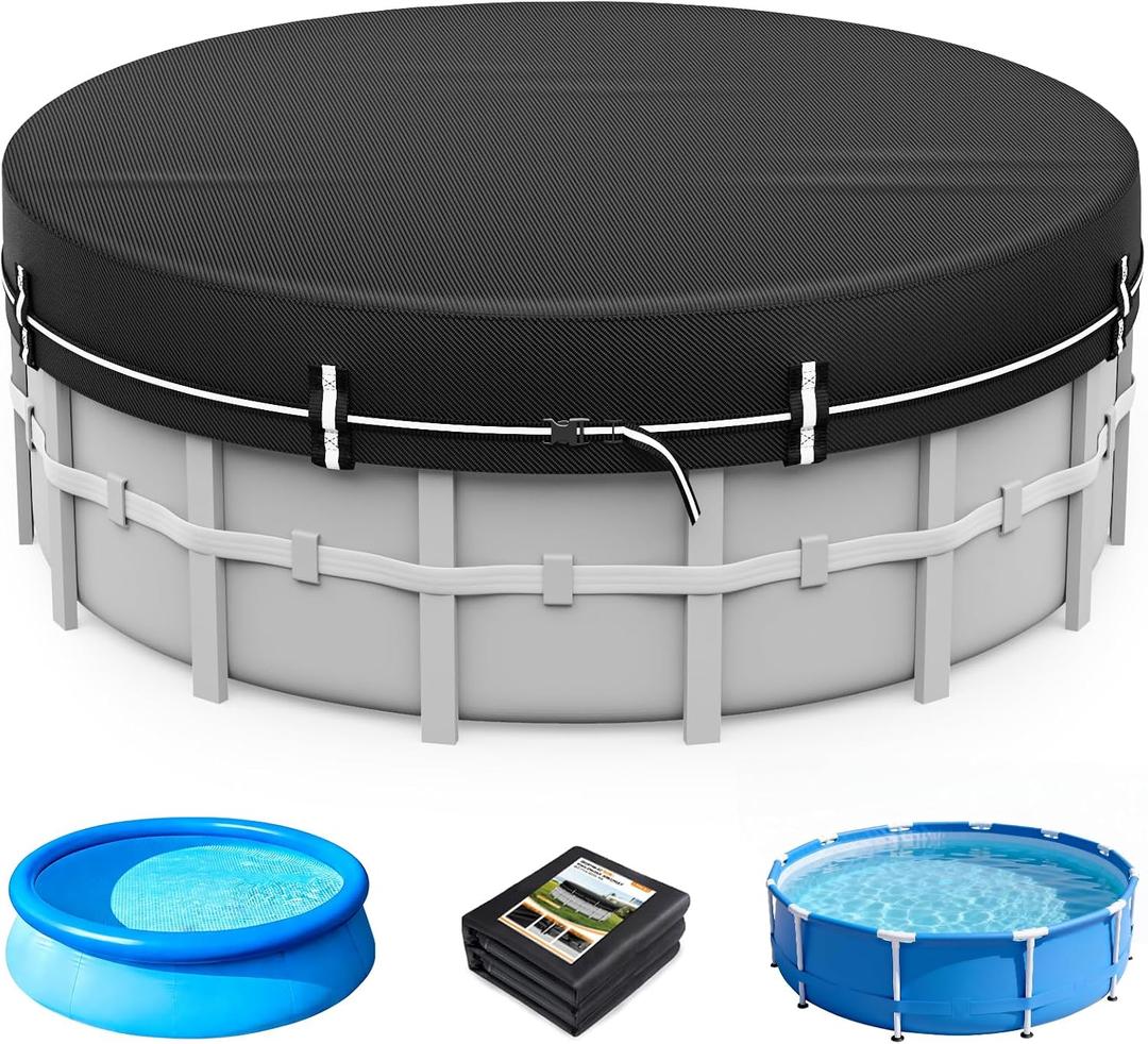 LXKCKJ 8 FT Round Pool Covers for Above Ground Pools, 420D Solar Pool Cover with Ground Nail Accessories Set, Spa Covers for Hot Tub,Stock Tank Pool Cover Ideal for Waterproof, Dustproof, Windproof