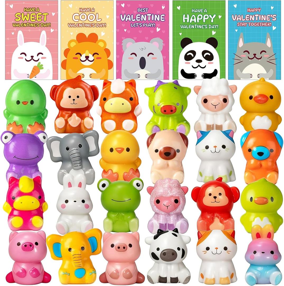 24 Pack Valentines Day Gifts for Kids,Slow Rising Toys with Valentines Cards for Kids, Stress Relief Fidget Toys Set, Classroom Exchange Gifts, Valentine's Day Party Favors, School Prizes