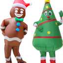 2 Packs Inflatable Christmas Tree and Gingerbread Man Costume Blow-Up Suit Outfit for Adult/Christmas Parade/Halloween