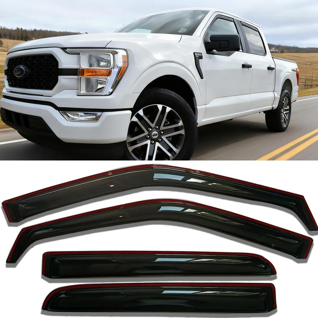 in-Channel Window Visors Rain Guards for Ford F150 2015-2020 SuperCrew, for Ford F250 F350 F450 F550 Super Duty Crew Cab 2017-2022, Vent Window Deflectors Sun Shade Shields Truck Accessories
