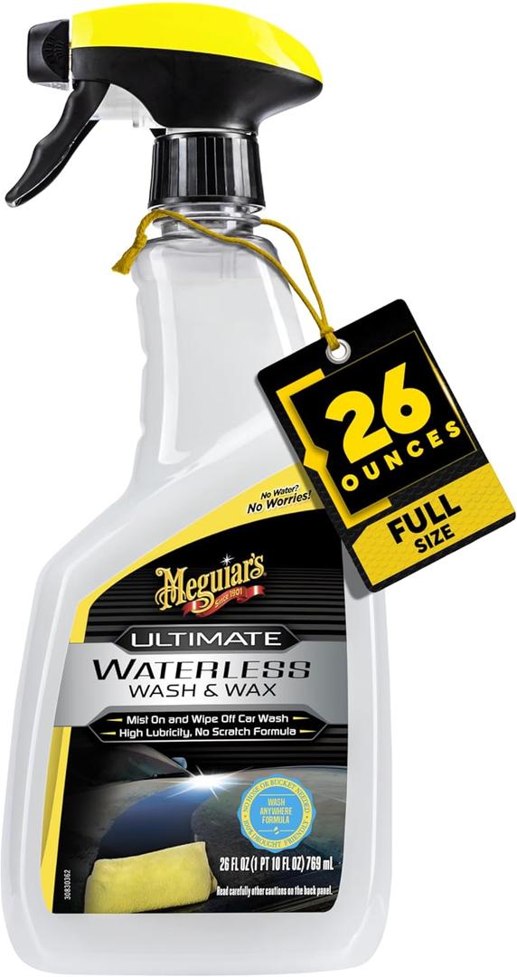 Meguiar's Ultimate Waterless Wash & Wax, Scratch-Free Waterless Car Cleaning Spray That Makes Detailing Quick and Easy, 2-in-1 Cleaner and Protection to Help Your Ride Shine, 26 Oz
