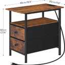 HOOBRO End Table with Charging Station, Narrow Side Table, Nightstand with 2 Non-Woven Drawers, Slim Sofa Side Table, for Small Spaces, Living Room, Bedroom, Rustic Brown and Black BF486UBZ01