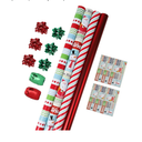 LaRibbons Christmas Wrapping Paper Roll with Cutlines, Polka Dot & Stripe Design with Gift Bow & Ribbons & Tags, Perfect for Christmas, Holiday Party, 30 Inch X 10 Feet (4Rolls, 100 sq.ft.ttl.)