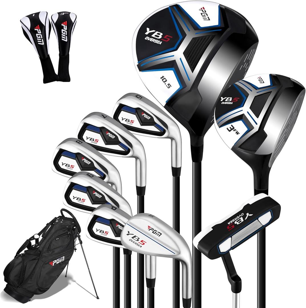 PGM Men's Complete Golf Club Sets - 12 Pieces - 2 Wood (#1, 3), 6 Irons(#, 6, 7, 8, 9, PW, SW), 1 Putter - Golf Stand Bag - Right Handed - Ideal for Beginners - Graphite