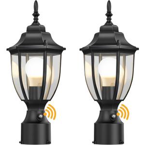 Lamomo Outdoor Post Lights, 2 Packs Dusk to Dawn Lamp Post Light Fixture, Waterproof Aluminum Lamp Posts Outdoor Lighting Pole Lantern for Yard Patio Pathway Garden (Black)