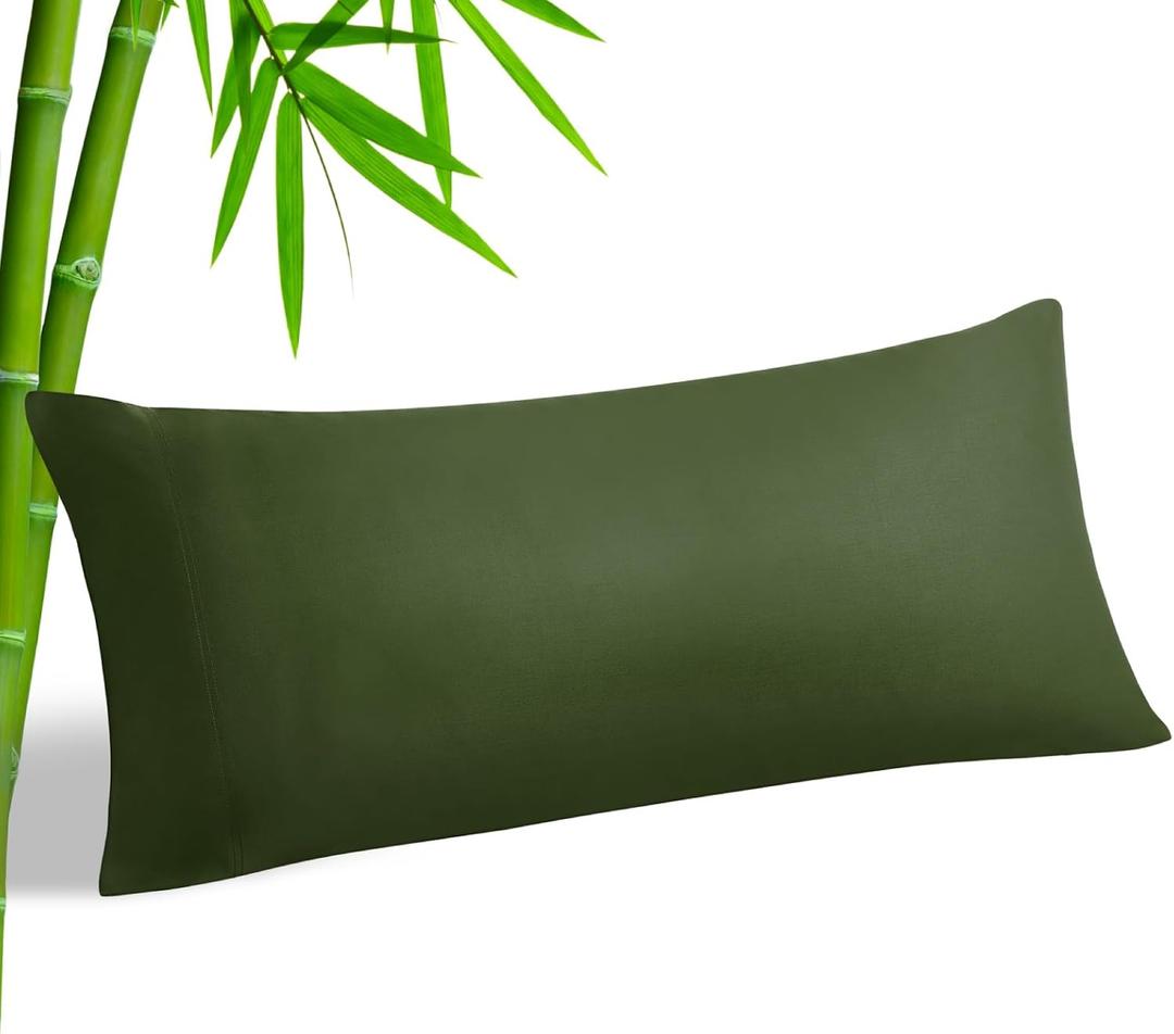 BEDELITE Body Pillow Cover, Rayon Made from Bamboo, Cooling Body Pillow Pillowcase for Hot Sleepers and Night Sweats, Breathable & Silky Soft Full Long Pillow Case Cover (Olive Green, 20x54 Inches)