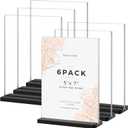 Acrylic Sign Holder 5x7, 6 Pack Double Sided Clear Display Stand, Vertical T-Shape Table Menu Brochure Sign Holder, Plastic Number Paper Holder Picture Frame Stands for Home, Office, Wedding, Party (Black)