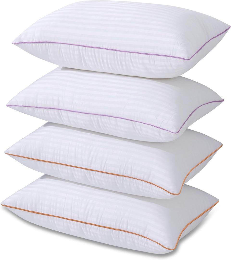 Pillows Standard Size Set of 4,Breathable Hotel Collection Bed Pillows for Side Back Stomach SleepersMachine Washable Supportive Soft Down Alternative Microfiber Filled (White)