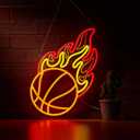Basketball Neon Sign for Wall Dcor Dimmable LED Bar Beer Neon Light USB Powered Neon Art Signs Decor (Yellow+Red+Orange)