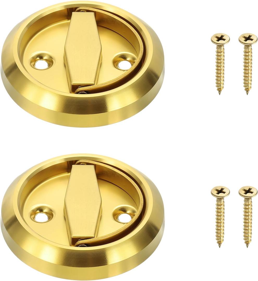 uxcell Round Recessed Pull 3" Stainless Steel Recessed Door Handle Concealed Brushed Handles Cabinet Hidden Knob for Various Modern Door Gold 2Pcs (Inner Hole Size: 8 x 8mm)