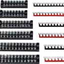 MILAPEAK Terminal Block and Strip - 6 Sets 8/10/12 Positions 600V 25A Dual Row Wire Screw Terminal Strip Block with Cover + 400V 25A Pre-Insulated Terminals Barrier Strips Jumpers (Black & Red)