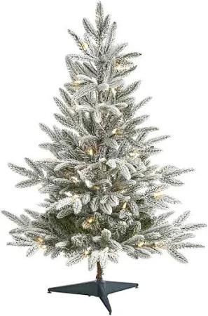 Nearly Natural 3 ft. Flocked Manchester Spruce Artificial Christmas Tree with 50 Lights & 133 Bendable Branches
