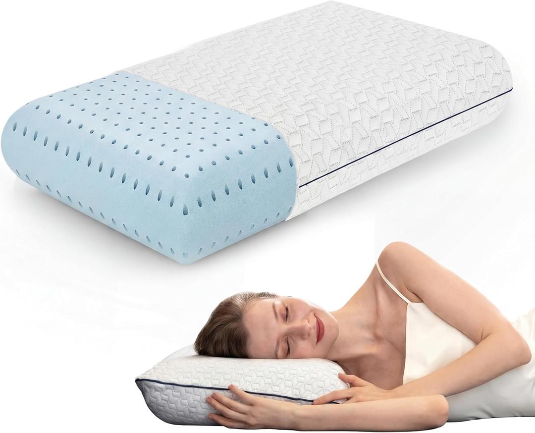 Cooling Gel Memory Foam Pillows - 1-Pack - Standard Size Memory Foam Pillow For Sleeping - Medium-Firm - Back, Stomach & Side Sleeper - Shoulder & Back Pain Relief - Washable, Bamboo Viscose Cover