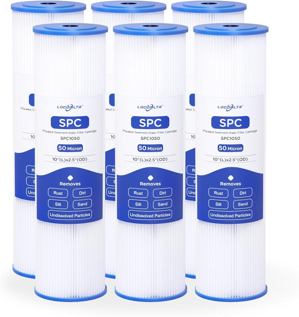 Whole House 50 Micron 10" x 2.5" Pleated Sediment Well Water Filter Cartridge Replacement for W50PE, SPC-25-1050, ECP50-10, R50, FM-50-975, WHKF-WHPL, WPC50-975 & Cold Plunge Water Chiller (Pack of 4)