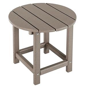 LZRS Round Adirondack Patio Side Table End Table, Outdoor Side Tables for Patio, Backyard,Pool, Indoor Companion, Easy Maintenance & Weather Resistant(Oak)