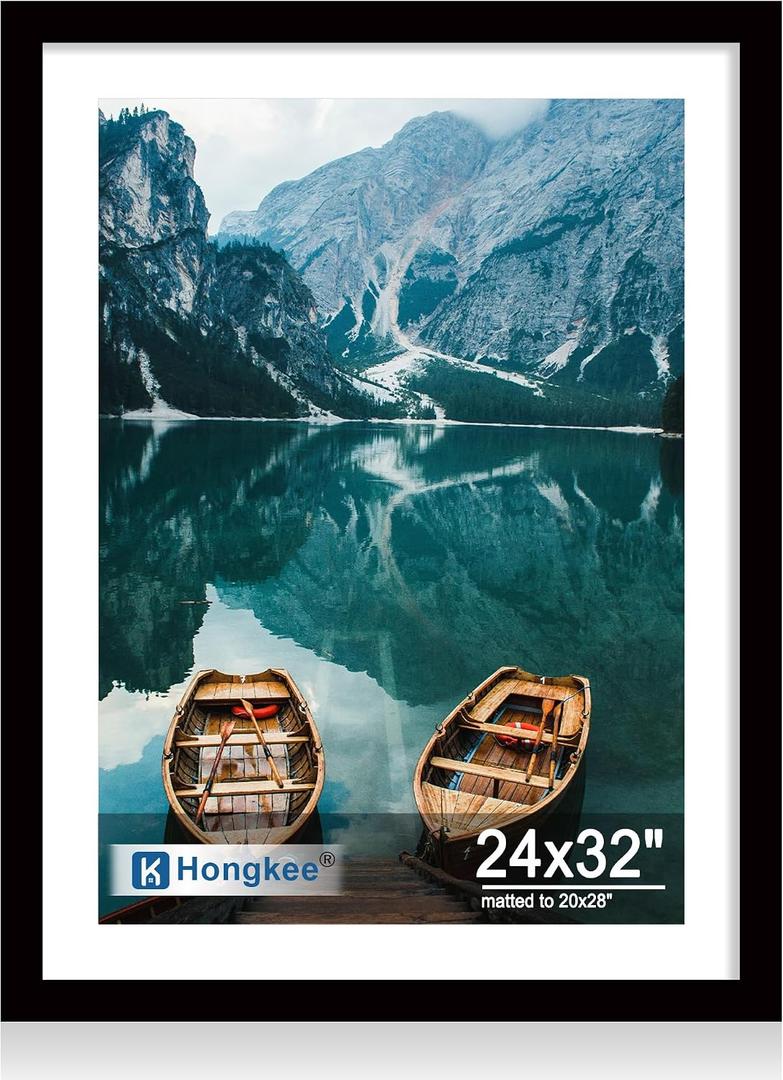 Hongkee 24x32 Poster Frame, Black Wood Style, Wall Mounting