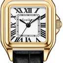 Classic Square Watches for Women with Roman Numerals Ladies Casual Dress Watch (Black-Gold)