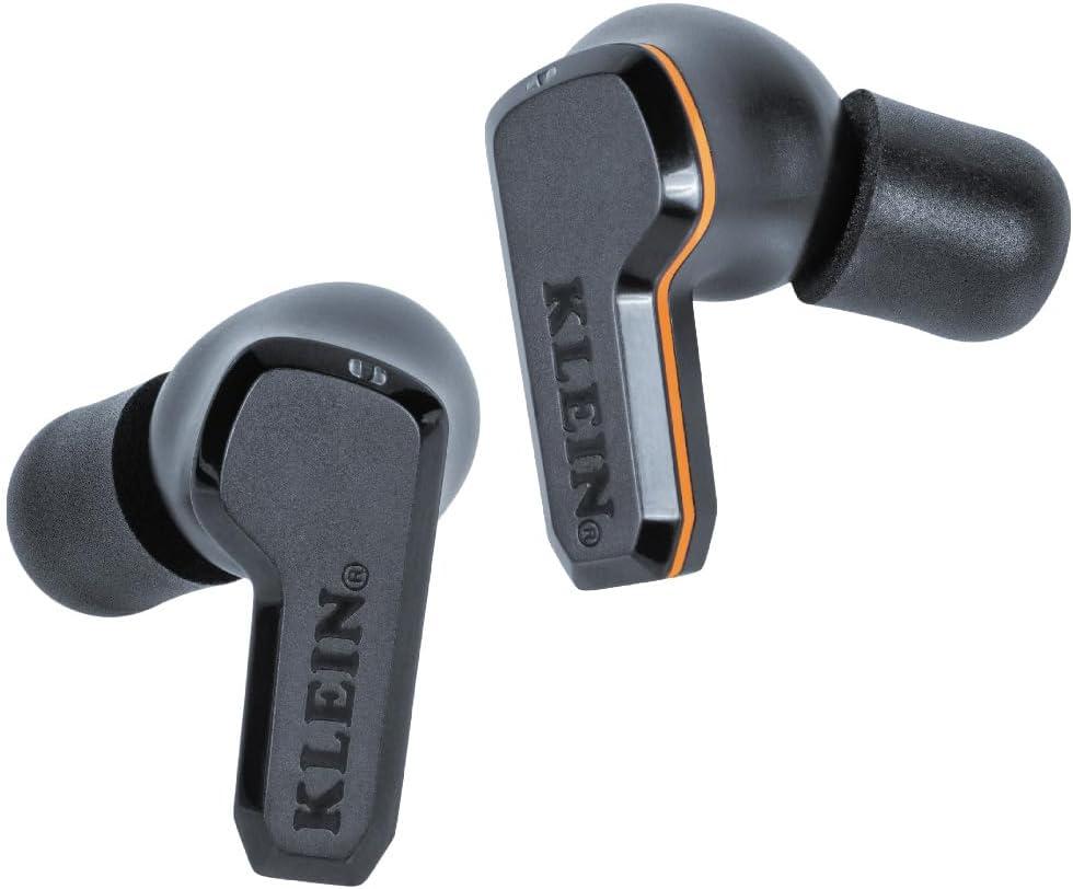 KLEIN TOOLS AESEB2 Elite Bluetooth Jobsite Earbuds, True Wireless Earplugs, 25dB NRR Hearing Protection, 24-Hour Playtime, Digital LED Display