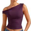 SUUKSESS Women Off Shoulder Tops Sleeveless Shirts Y2K Going Out Crop Tank Top (Large, Violet)