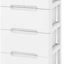 Plastic Storage Drawer Cart, Mobile Utility Cart, Home Craft Organizer with 5 Drawers & Lockable Wheels, Slim Rolling Storage Cart for Living Room, Bathroom, Dorm & Office (16”L x 13”W x 31”H)