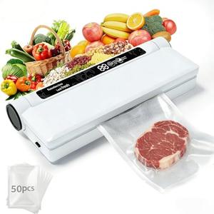 YEAfEAti Food Saver Vacuum Sealer Machine, 75KPA Strong Suction, Dry/Wet Modes & Digital Timer, 50 Vacuum Seal Bags for Food, Compact Lightweight Design, Ideal for Home Kitchen Travel Fridge Meal Prep