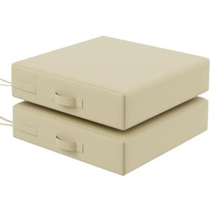 Outdoor patio Furniture seat cushions 22"x22"x4"Waterproof fade-resistant outdoor cushions for chairs With Removable Cover Outdoor chair patio seat cushions with Handle and Fixed belt Set of 2 (Beige White-2 Seat)