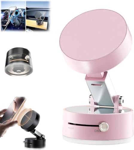 MYELJO Foldable Portable Vacuum Magnetic Cell Phone Holder, 360° Adjustable Vacuum Suction Car Phone Mount, Double Sided Magnetic Bracket for Car/Mirror/Gym (Pink)