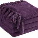 Chenille Throw Blanket for Couch 50" X 60", Soft Cozy Throws with Fringe Tassel for Bed Sofa Chair Cover, Lightweight Knitted Decorative Boho Blankets for Living Room, Dark Purple