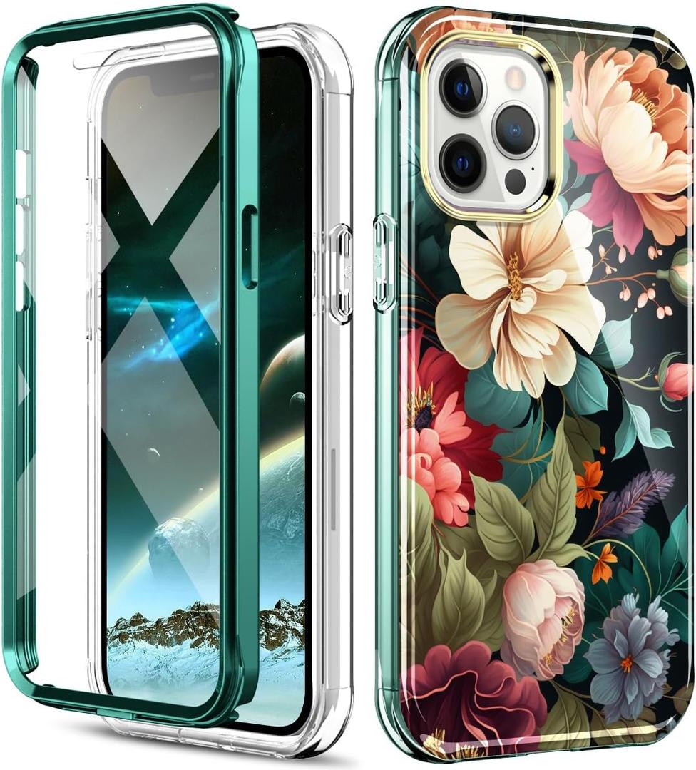 Cute Flower Case for iPhone 12 Pro Max 6.7 inch Built with Screen Protector, Lightweight and Stylish Full Body Shockproof Protective Rugged TPU Case for Women/Girls