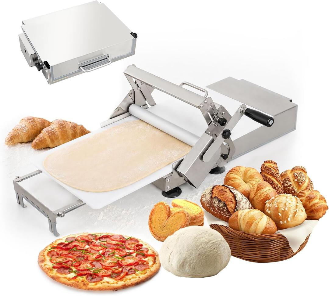 33.46"x18.9" Dough Sheeter Machine with Adjustable Thickness 0-25mm, Folding Dough Sheeter Machine for Commercial Home Bakery, Stainless Steel Portable manual sheeter for Pizza, Puff Pastry(300B)