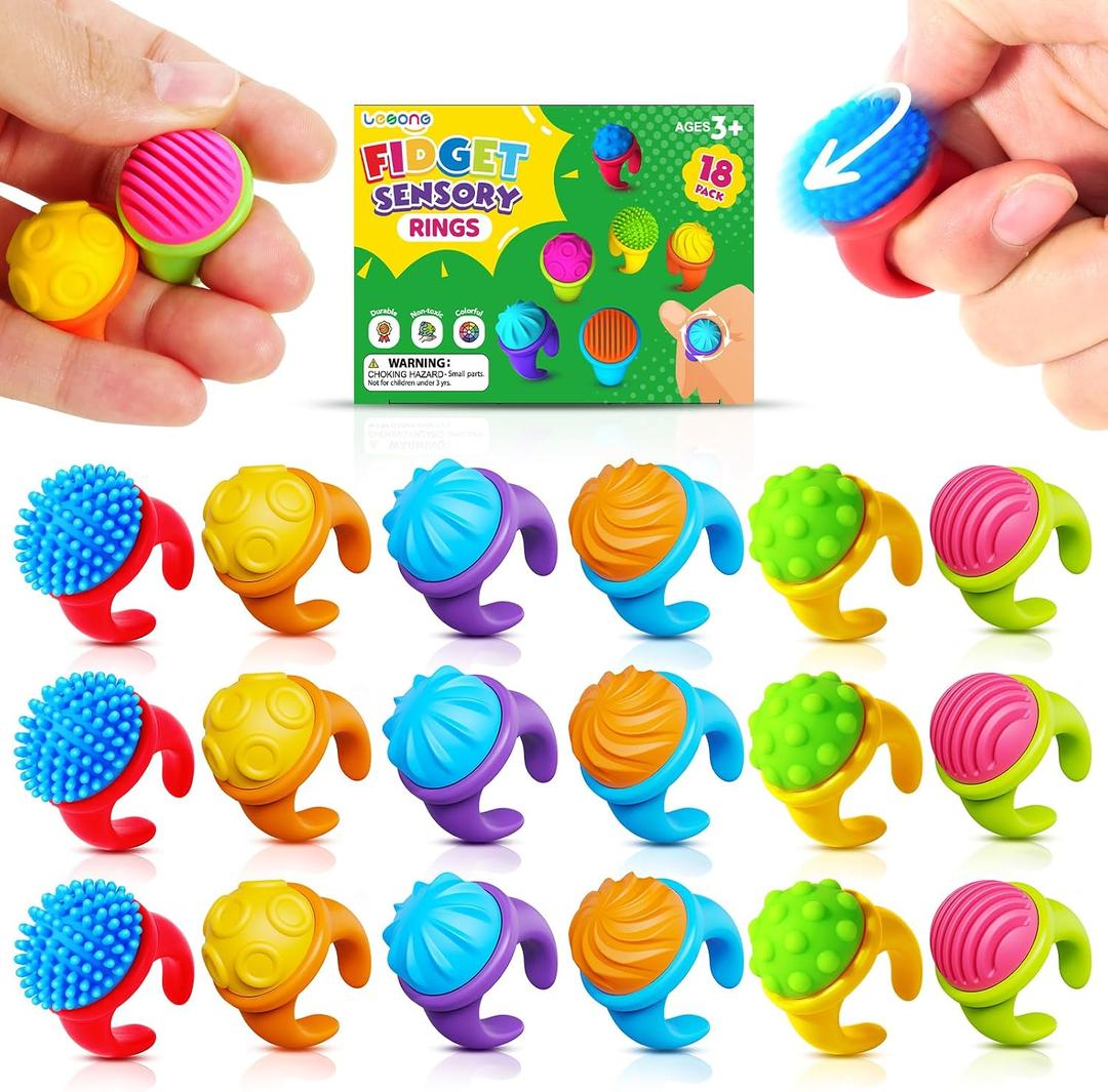 Fidget Toys Sensory Rings for Kids: 18 Pack Textured Spinner Rings - Fidget Sensory Toys for Autism ADHD Special Needs Classroom - Fidgets for Easter Basket Fillers Egg Stuffers