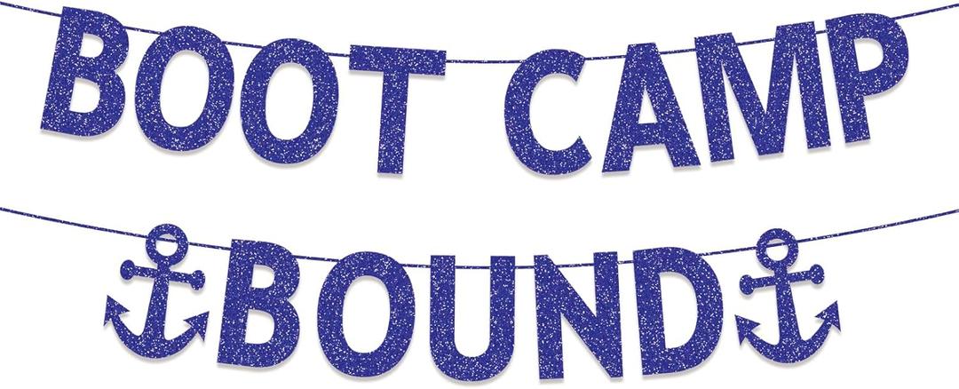 Navy Party Decorations for Boys Men, Blue Glitter Boot Camp Bound Banner for Navy Farewell Welcome Ceremony Army Birthday Party Decorations Supplies