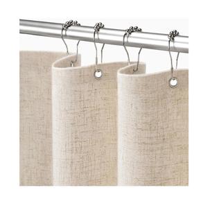 Linen Shower Curtain Beige, Fabric Boho Farmhouse Shower Curtains for Bathroom Cream Cotton Natural Cloth Liner Set 72" W x 72" L