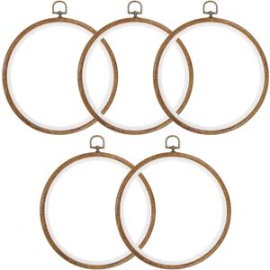 PATIKIL 5 Pieces 8 Inch Embroidery Hoops Frame Round Imitated Wood Circle Cross Stitch Hoop Ring for Embroidery Art Craft Handy Sewing Decoration