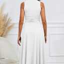 Kaximil Women's Square Neck Corset A Line Maxi Dress Ruffle Ruched Waist Flowy Long Dresses (White, L)