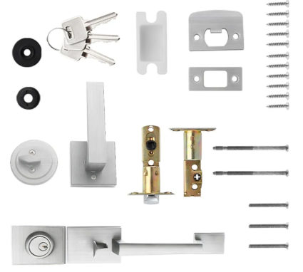 Upgrades Square Entry Door Handle Set No Lock Mechanism Metal Door Handle Set Reversible For Right/Left Handed Door