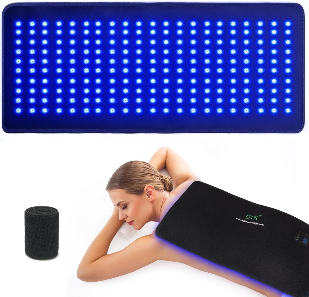 UTK 23" x 12" Large Red & Blue Light Therapy Pad for Body, 470nm 660nm 850nm Near Infrared Light Therapy Wrap for Back Shoulder Knee Muscle Joint, 210 pcs 4 in 1 LEDs, Adjustable Timer & Intensity